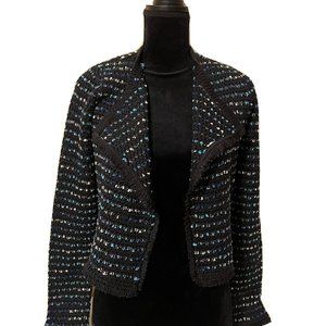 White House Black Market New Black and Blue Tweed Moto Jacket XS